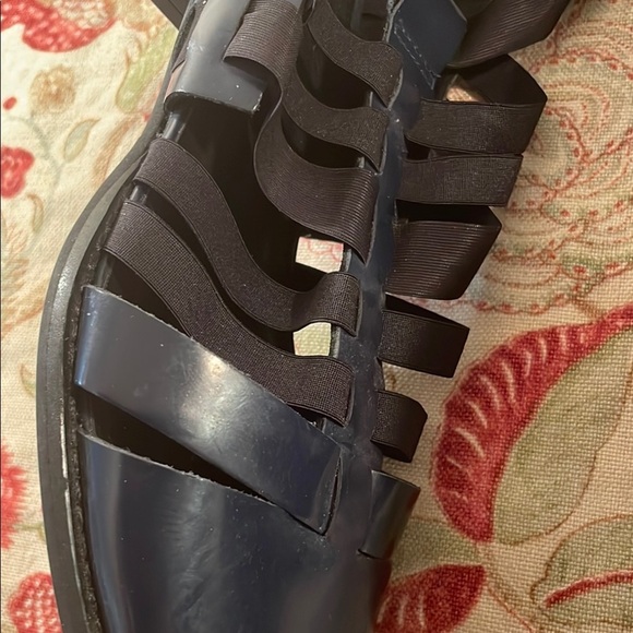 All Black Navy Blue Black Nylon Gladiator Straps Heeled Slip On Shoes - Picture 10 of 11